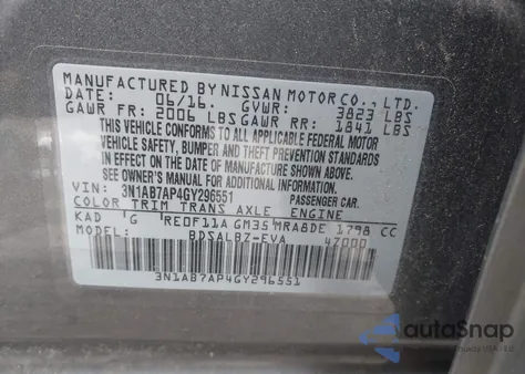 2016 Nissan Sentra S из США, поврежденный, VIN 3N1AB7AP4GY296551